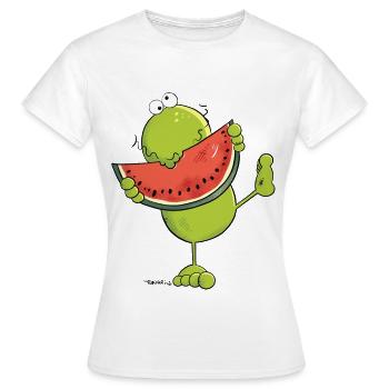 Frosch mit Melone - Frauen T-Shirt - Weiß - Vorne - AI Model Female 172 dark (172cm)