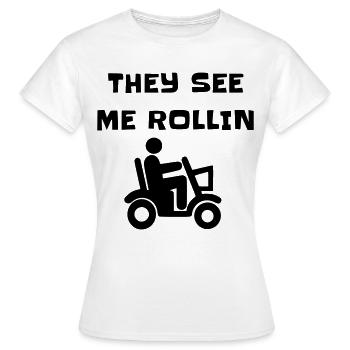 Ils me voient rouler avec mon scooter de mobilité # - T-shirt Femme - blanc - Devant - AI Model Female 172 dark (172cm)