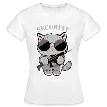 Agent de sécurité Cat avec pistolet - T-shirt Femme - blanc - Devant - AI Model Female 172 dark (172cm)