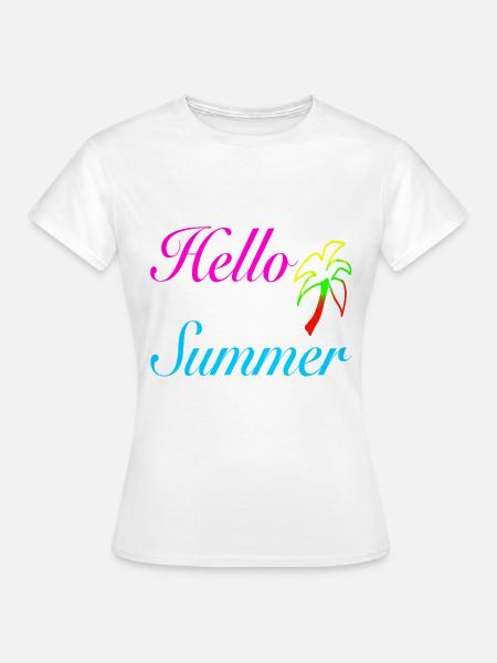 Hello Summer Palmen Neon - Frauen T-Shirt - Weiß
