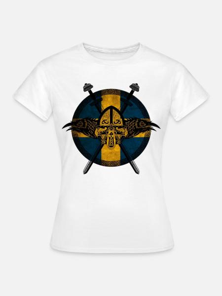 Wikinger Viking Schweden Flagge Raben Design - Frauen T-Shirt - Weiß