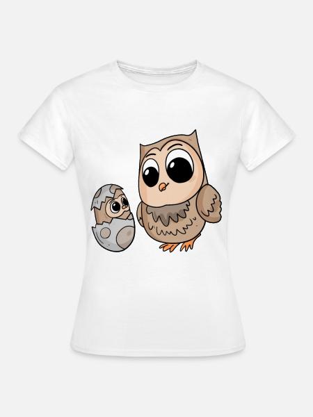 Eule mit Baby Eule - Frauen T-Shirt - Weiß