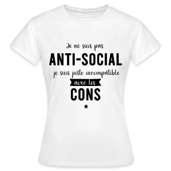 Je ne suis pas anti-social - T-shirt Femme - blanc - Devant - AI Model Female 172 dark (172cm)
