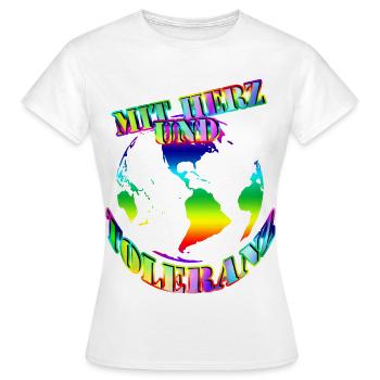 with heart and tolerance World - Women's T-Shirt - white - Front - AI Model Female 172 dark (172cm)
