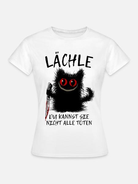 Wuschelige Grinsekatze Verrückte Katze Mit Messer - Frauen T-Shirt - Weiß