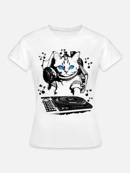 Katzen DJ mit Mischpult - Frauen T-Shirt - Weiß