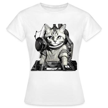 DJ cat avec table de mixage - T-shirt Femme - blanc - Devant - AI Model Female 172 dark (172cm)