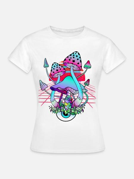 Psychedelische Pilze - Retro Wave Sunset - Frauen T-Shirt - Weiß