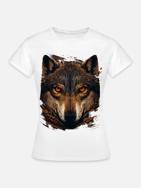 Wolfsblick im Herbstwald - Frauen T-Shirt - Weiß