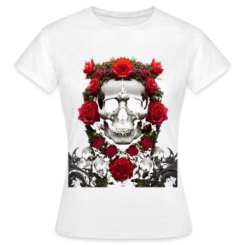 Crâne et couronne de roses rouges - T-shirt Femme - blanc - Devant - AI Model Female 172 dark (172cm)
