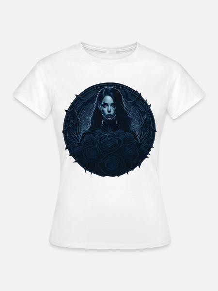 Gothic Girl mit Rosen - Frauen T-Shirt - Weiß