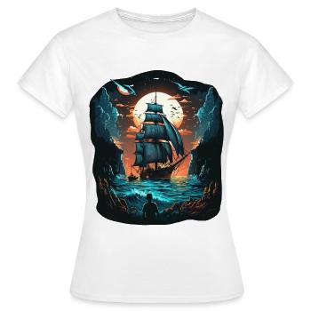 Large sailing ship in the moonlight on the high seas - Women's T-Shirt - white - Front - AI Model Female 172 dark (172cm)