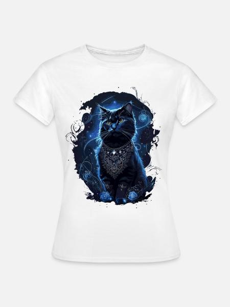 Schwarze Katze im Mondlicht Magischer Kater - Frauen T-Shirt - Weiß
