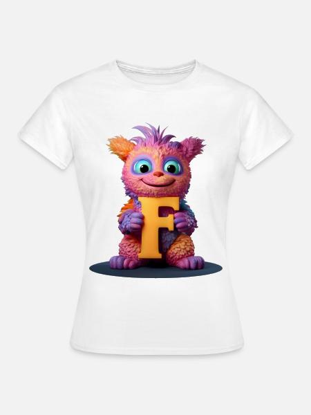 Mehrfarbiges Monster mit F - Frauen T-Shirt - Weiß