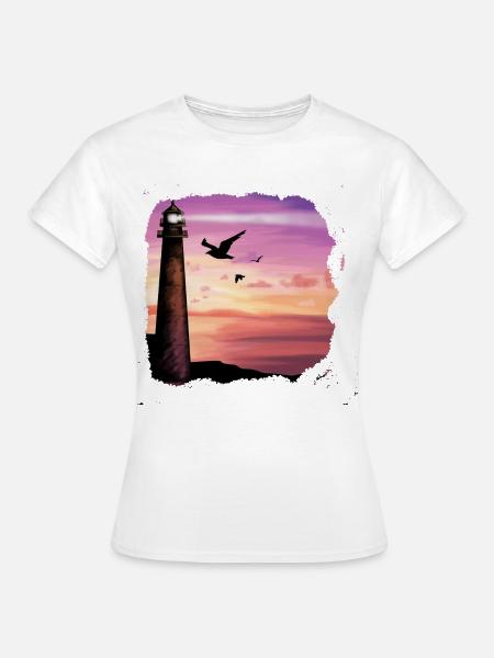 Sunset Lighthouse Ocean Art - Frauen T-Shirt - Weiß