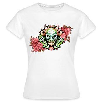 Mystérieuse créature colorée avec des fleurs. - T-shirt Femme - blanc - Devant - AI Model Female 172 dark (172cm)
