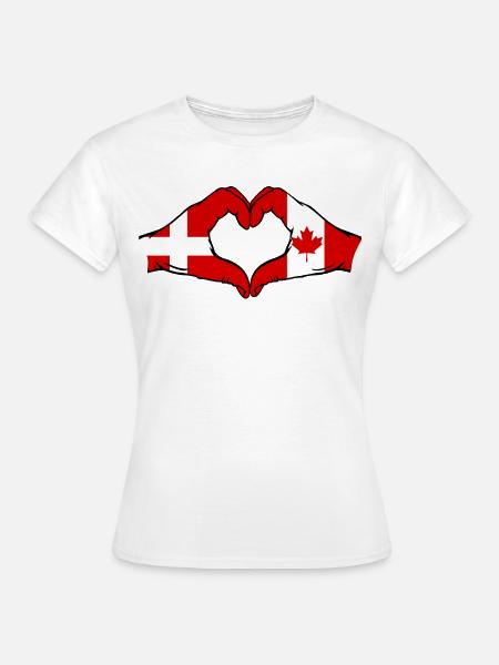 Dänemark Kanada Herzform mit Hände - Dame-T-shirt - hvid