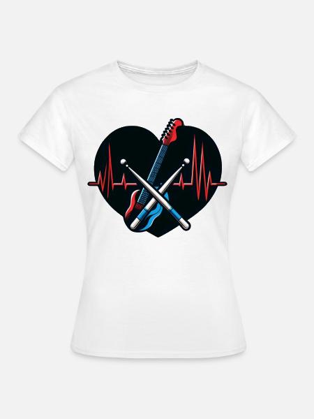 Heartbeat & Drum Drumsticks T-Shirt - Frauen T-Shirt - Weiß