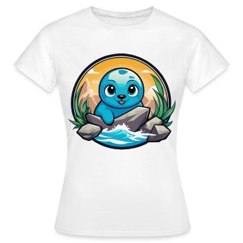 Kleine Robbe an Felsen - Frauen T-Shirt - Weiß - Vorne - AI Model Female 172 dark (172cm)