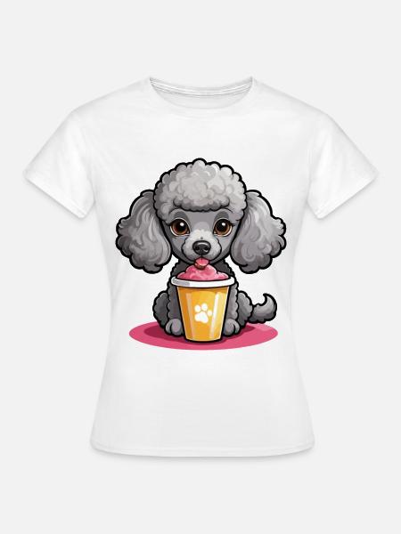 Pudel Dame beim Futtern - Frauen T-Shirt - Weiß