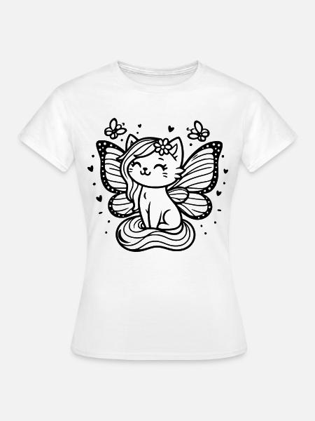 Geflügelte Katze (schwarz) - Frauen T-Shirt - Weiß