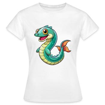 Anguille Mignon Dessin Animé Personnage Kawaii Clipart - T-shirt Femme - blanc - Devant - AI Model Female 172 dark (172cm)