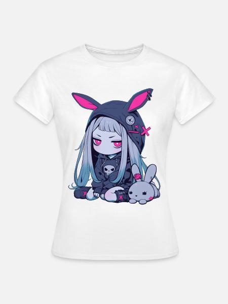 Cute Kawaii Anime Girl Goth Bunny Grunge Gothic - Frauen T-Shirt - Weiß
