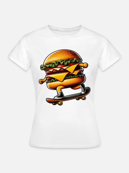 Cheeseburger Burger Skateboard Skater - Frauen T-Shirt - Weiß