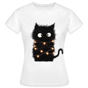 Lustige Lichterkette Katze Weihnachtsbaum Geschenk - Frauen T-Shirt - Weiß - Vorne - AI Model Female 172 dark (172cm)