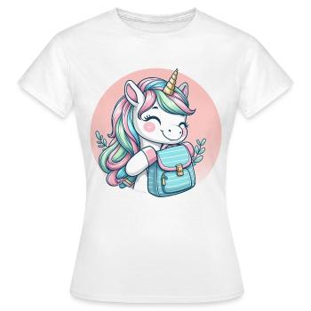 Einhorn Pastell Unicorn mit Schulranzen - Frauen T-Shirt - Weiß - Vorne - AI Model Female 172 dark (172cm)