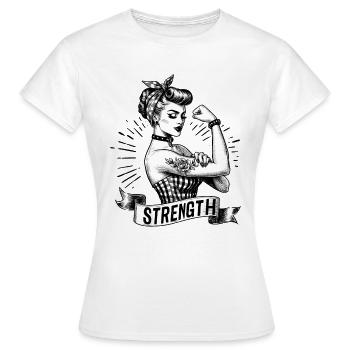 Stärke starke Power Frau Rockabilly Geschenk - Frauen T-Shirt - Weiß - Vorne - AI Model Female 172 dark (172cm)