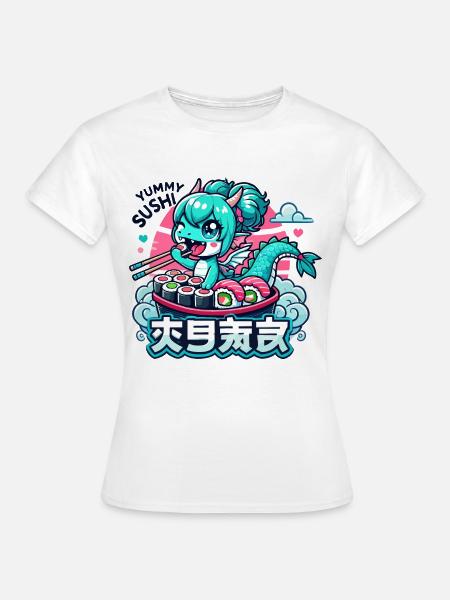 Drache Maki Sushi Kawaii Geschenk - Frauen T-Shirt - Weiß