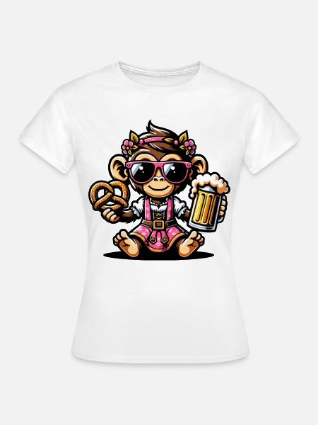Verspielte Biergarten Affe Illustration - Frauen T-Shirt - Weiß