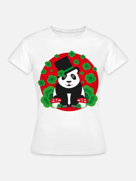 Panda Glücksbringer mit Kleeblätter. - Frauen T-Shirt - Weiß