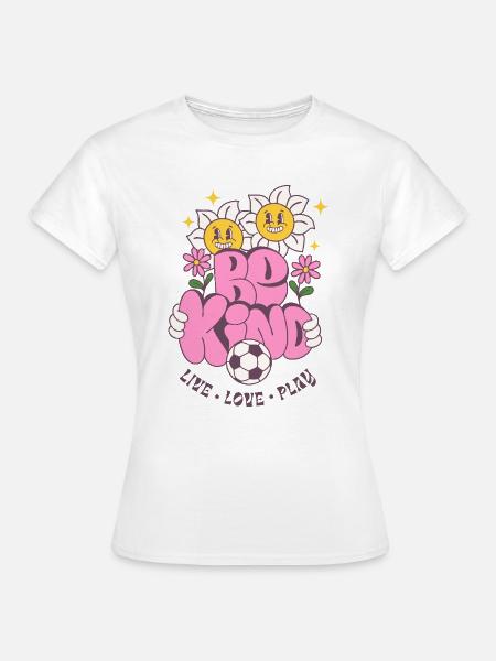 Be Kind – Fußball & Blumen Retro Look - Frauen T-Shirt - Weiß
