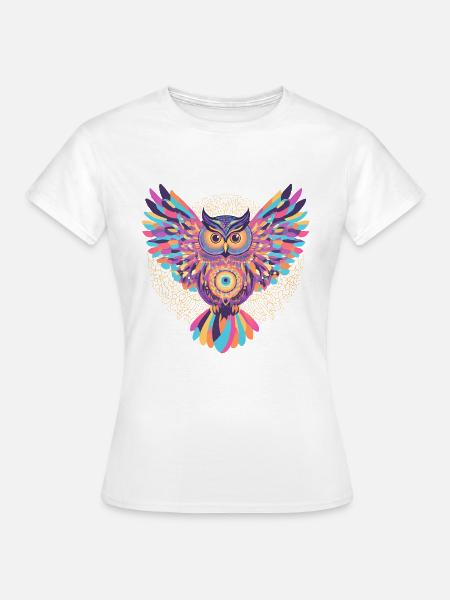 Regenbogenmandala-Eule - Frauen T-Shirt - Weiß