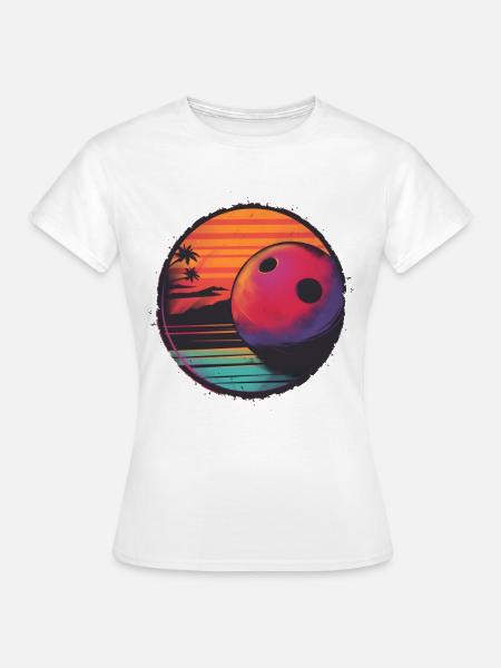 Retrowave Bowling Kugel - Frauen T-Shirt - Weiß