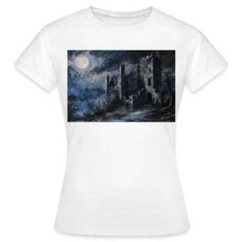 Poster Illustration Paysage médiéval en ruine - T-shirt Femme - blanc - Devant - AI Model Female 172 dark (172cm)