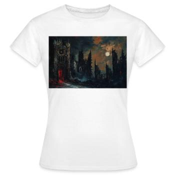 Poster Illustration Paysage médiéval en ruine - T-shirt Femme - blanc - Devant - AI Model Female 172 dark (172cm)