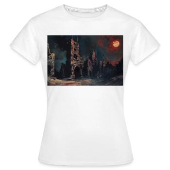 Poster Illustration Paysage médiéval en ruine - T-shirt Femme - blanc - Devant - AI Model Female 172 dark (172cm)