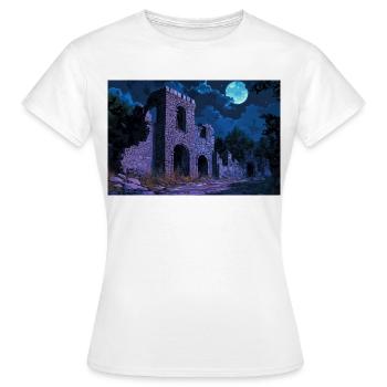 Poster Illustration Paysage médiéval en ruine - T-shirt Femme - blanc - Devant - AI Model Female 172 dark (172cm)