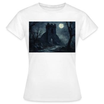 Poster Illustration Paysage médiéval en ruine - T-shirt Femme - blanc - Devant - AI Model Female 172 dark (172cm)