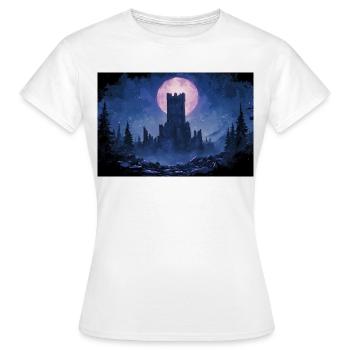 Poster Illustration Paysage médiéval en ruine - T-shirt Femme - blanc - Devant - AI Model Female 172 dark (172cm)