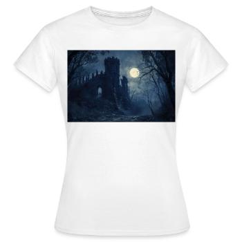 Poster Illustration Paysage médiéval en ruine - T-shirt Femme - blanc - Devant - AI Model Female 172 dark (172cm)