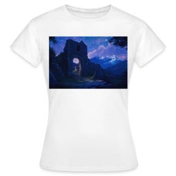 Poster Illustration Paysage médiéval en ruine - T-shirt Femme - blanc - Devant - AI Model Female 172 dark (172cm)