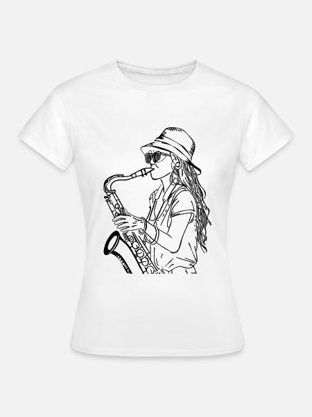 Saxophonistin Line Art - Frauen T-Shirt - Weiß