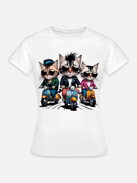 Rocker-Katzen - Frauen T-Shirt - Weiß