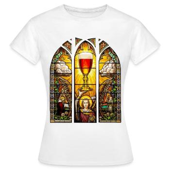 Verre à bière Graal - Vitrail d’église Fête des pères - T-shirt Femme - blanc - Devant - AI Model Female 172 dark (172cm)