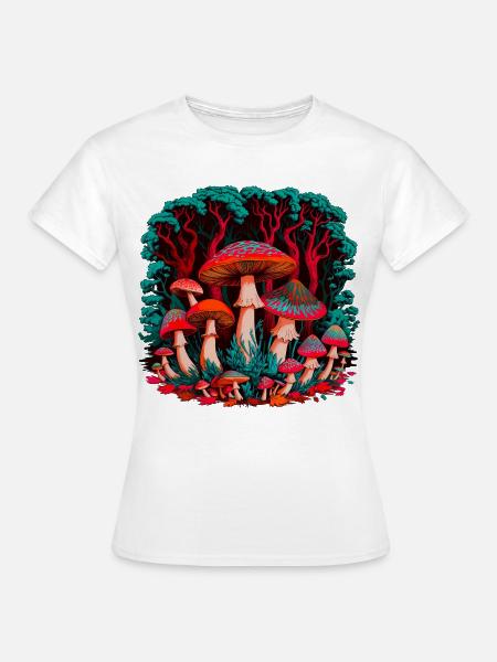 Fantasievolle Pilzwelt im Wald - Frauen T-Shirt - Weiß