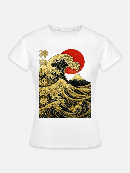 Golden Great Wave Kanagawa - Hokusai Japanese - Women's T-Shirt - white